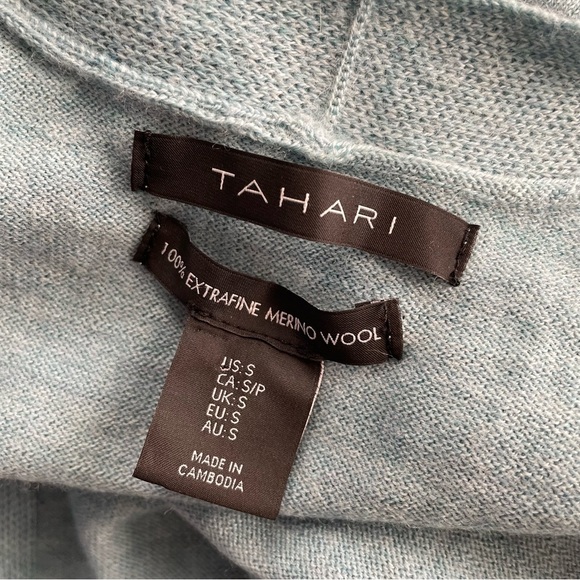 Tahari 100% Merino Wool Long Longline Open Knit Cardigan Sweater Ice Blue Small - Picture 3 of 10